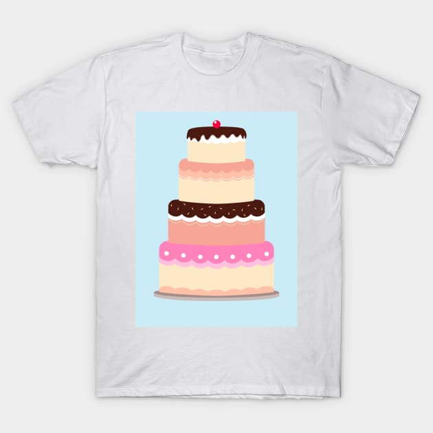 Birthday Cake Illustration Blue Background T-Shirt by NewburyBoutique